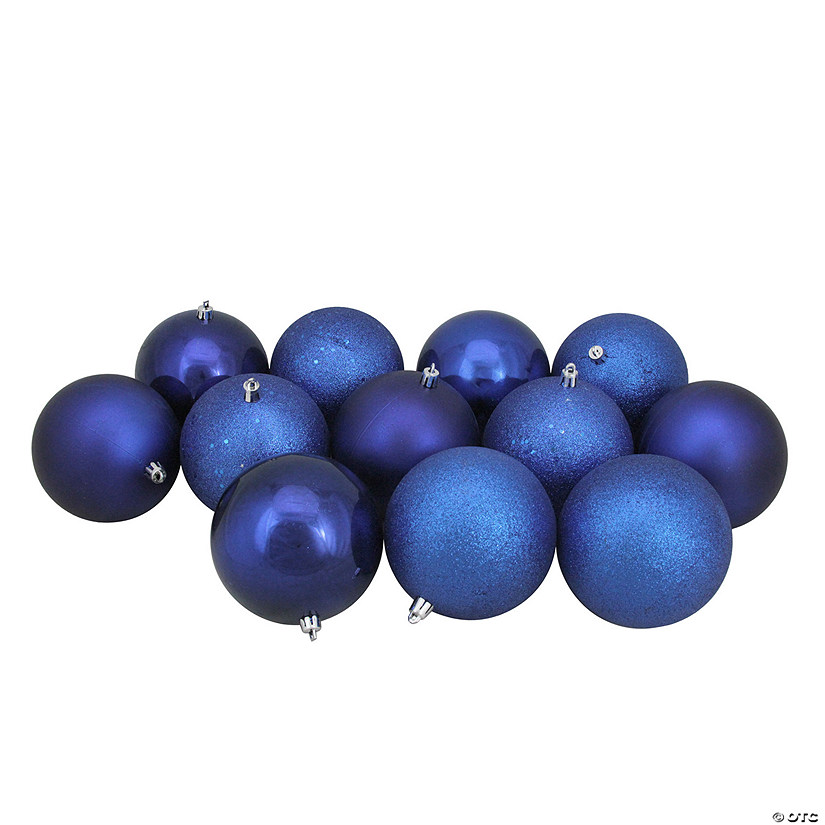 Northlight 12ct Royal Blue Shatterproof 4-Finish Christmas Ball Ornaments 4" (100mm) Image