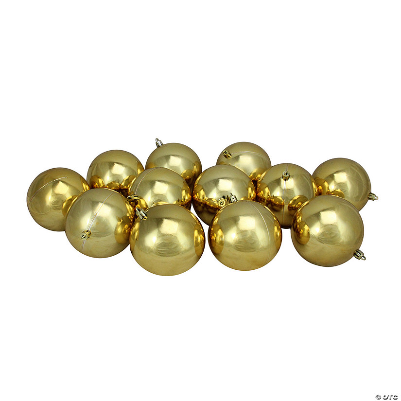 Northlight 12ct Shiny Vegas Gold Shatterproof Christmas Ball Ornaments 4" (100mm) Image