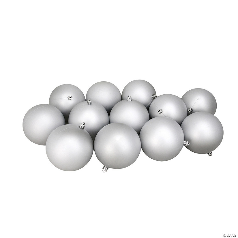 Northlight 12ct Silver Splendor Shatterproof Matte Christmas Ball Ornaments 4" (100mm) Image