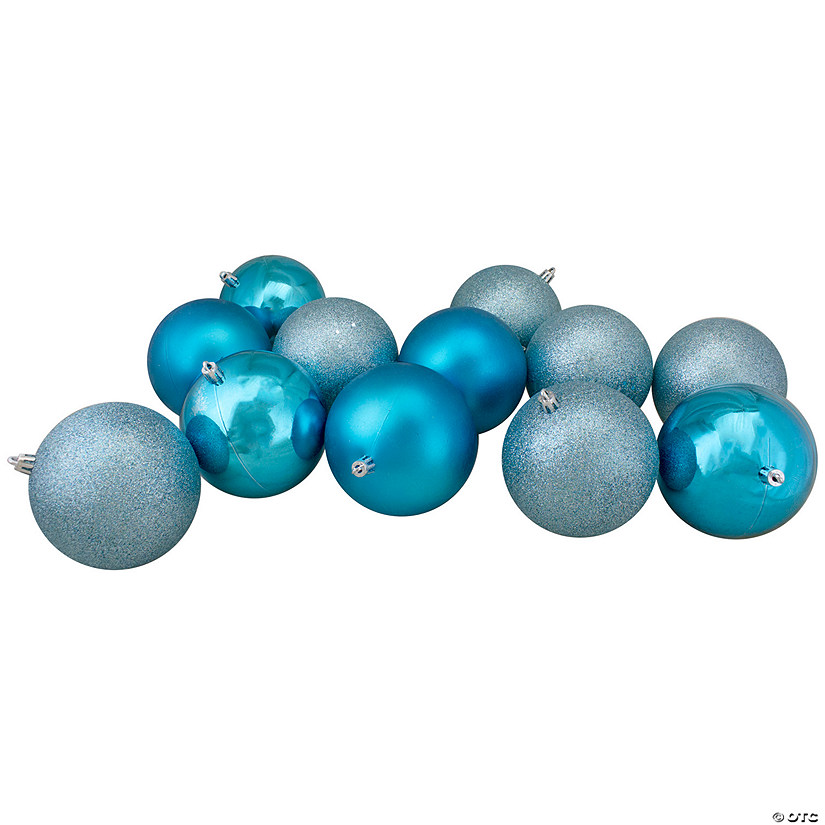 Northlight 12ct Turquoise Blue Shatterproof 4-Finish Christmas Ball Ornaments 4" (100mm) Image