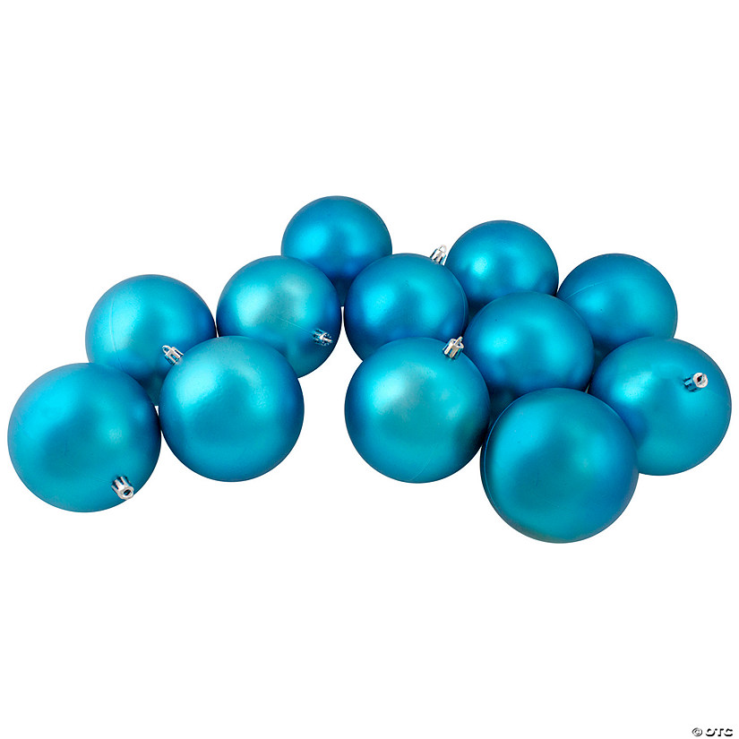 Northlight 12ct Turquoise Blue Shatterproof Matte Christmas Ball Ornaments 4" (100mm) Image