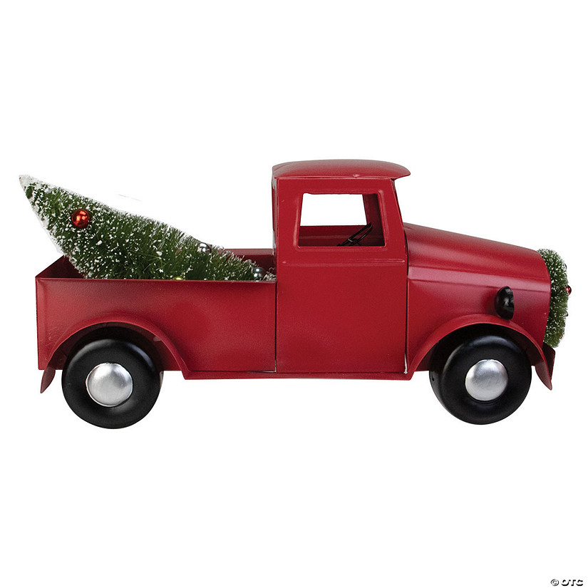 Northlight - 13.25" Red Iron Truck with Green Frosted Tree and Wreath Christmas Tabletop Decoration Image
