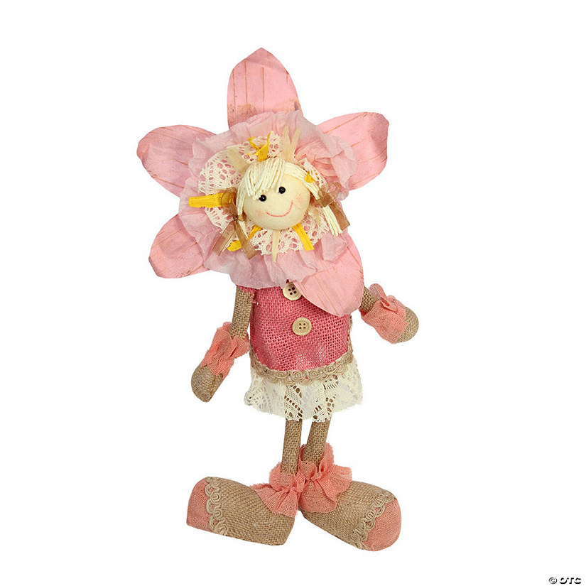 Northlight 13.5" pink  cream and tan spring floral standing sunflower girl decorative figure Image