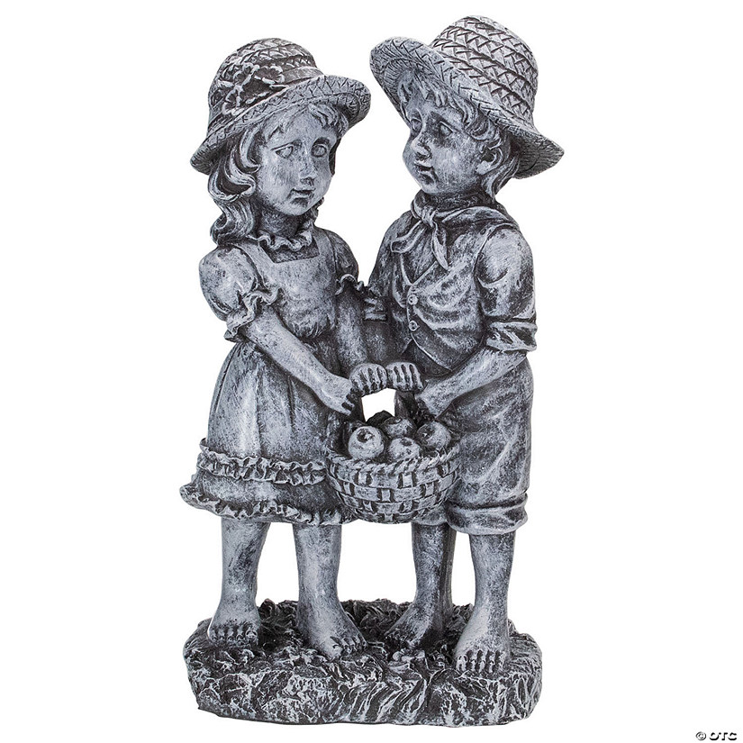 Northlight 13" Boy and Girl Apple Picking Outdoor Garden Statue Image