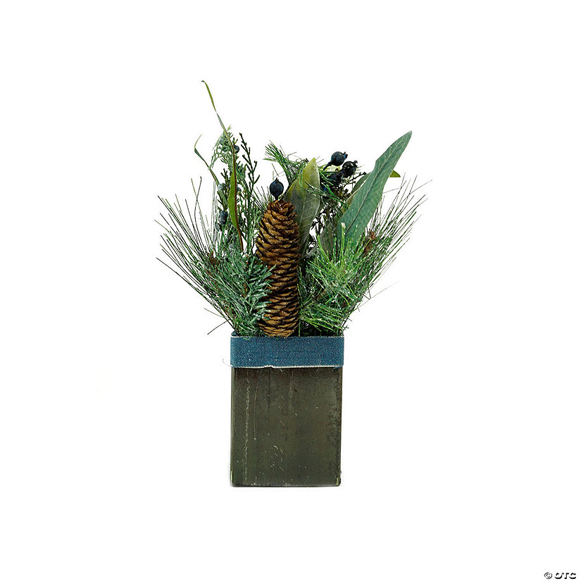 Northlight 13" Green and Blue Square Potted Frosted Blueberry Artificial Christmas Arrangement Image