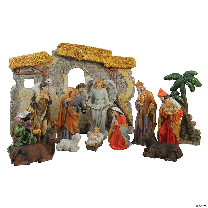 Northlight - 13-Piece Gray Traditional Religious Christmas Nativity Figurine with Stable 23.25" Image