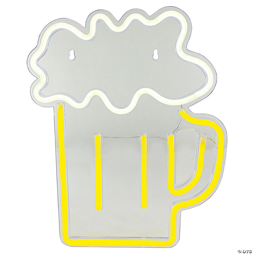 Northlight 13" Yellow and White LED Neon Style Beer Mug Wall Sign Image