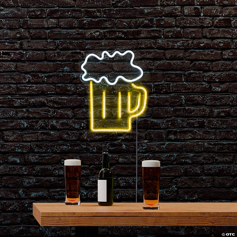 Northlight 13" Yellow and White LED Neon Style Beer Mug Wall Sign Image