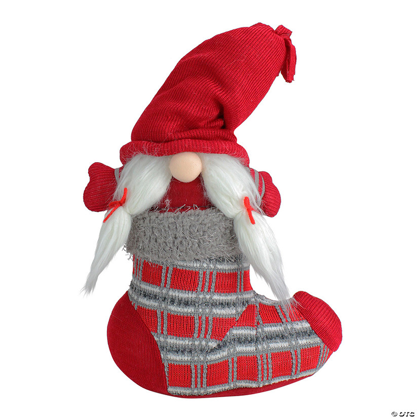 Northlight 14.5" Red and Gray "Isolde" Gnome in Christmas Stocking Tabletop Decoration Image