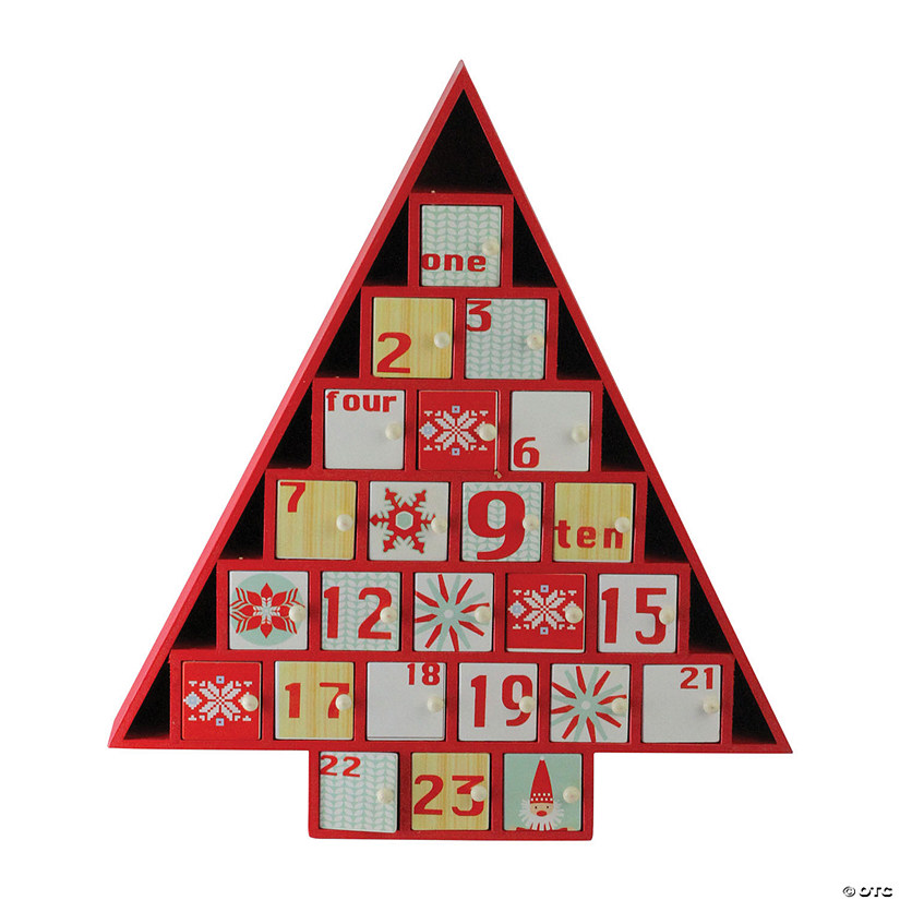 Northlight - 14.5" Red and White Christmas Tree Advent Calendar Decor Image