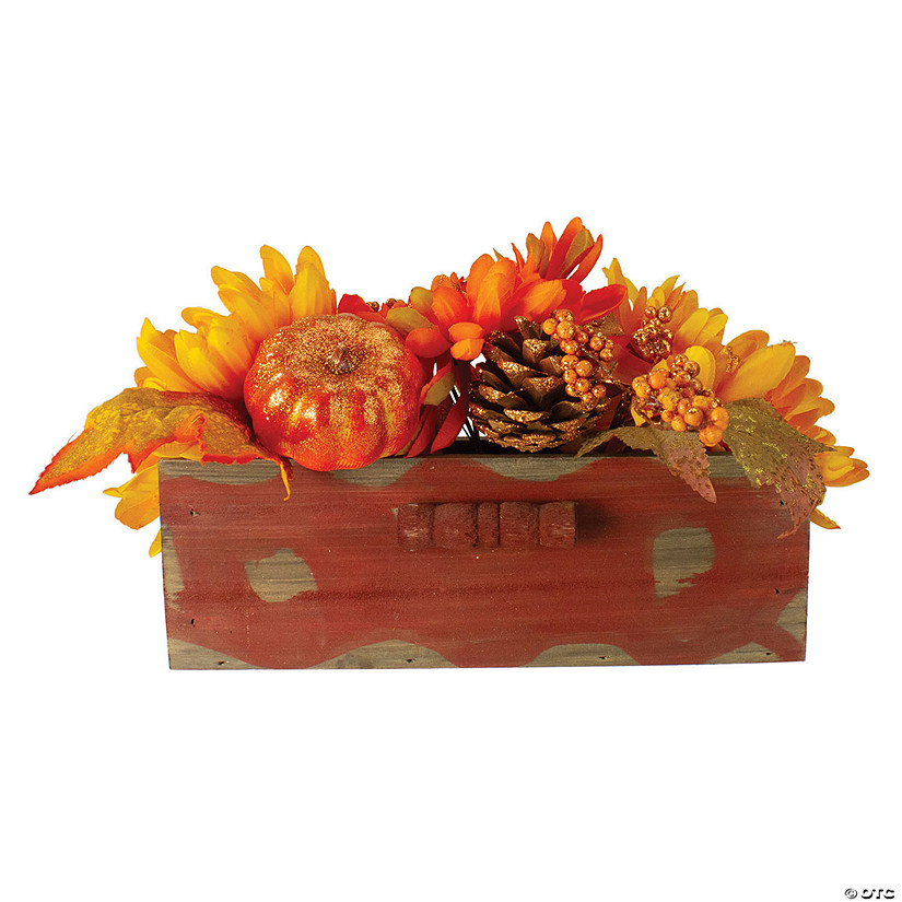 Northlight 14" Autumn Harvest Maple Leaf and Berry Arrangement in Rustic Wooden Box Centerpiece Image