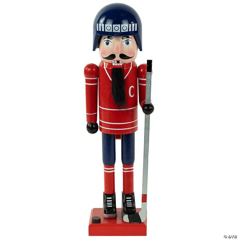 Northlight 14" Blue and Red Wooden Christmas Ice Hockey Player Nutcracker Image