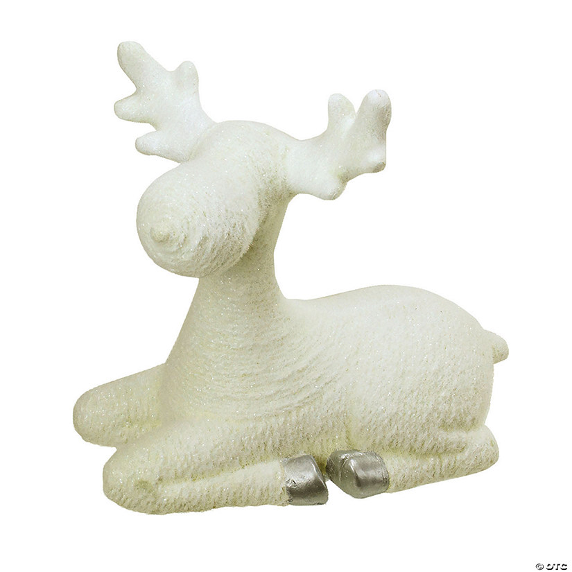 Northlight - 14" Creamy White and Silver Sitting Christmas Moose Table Top Figure Image