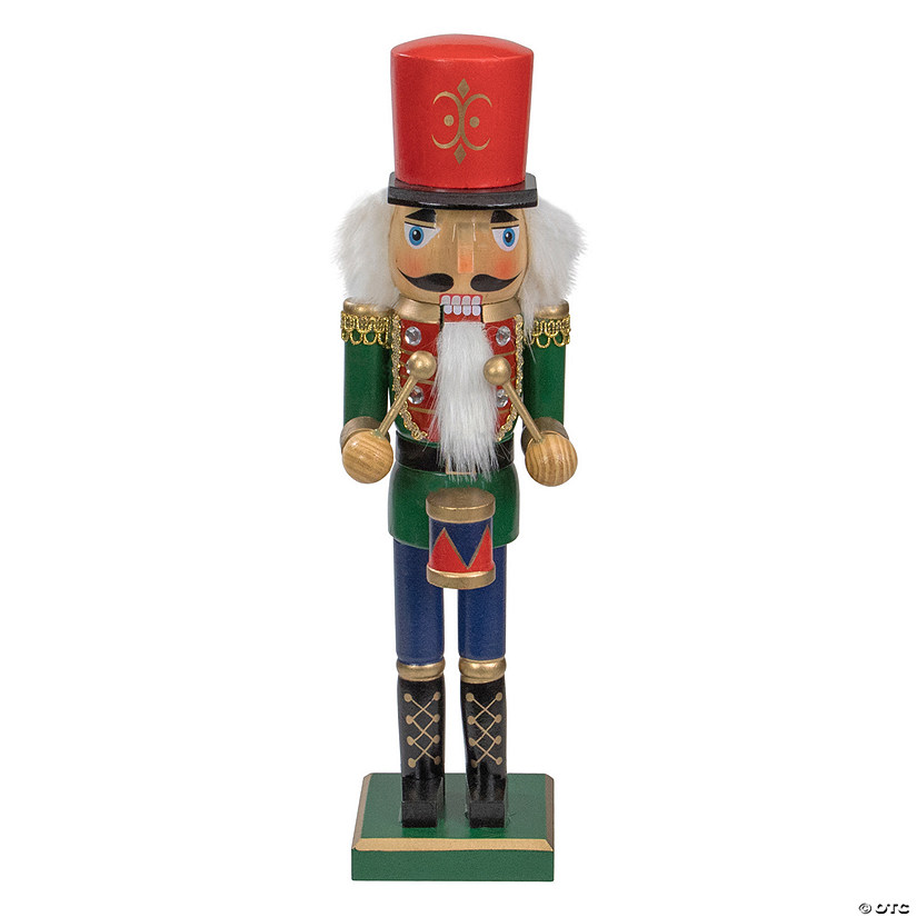 Northlight 14" Green and Red Traditional Standing Drummer Christmas Nutcracker Image