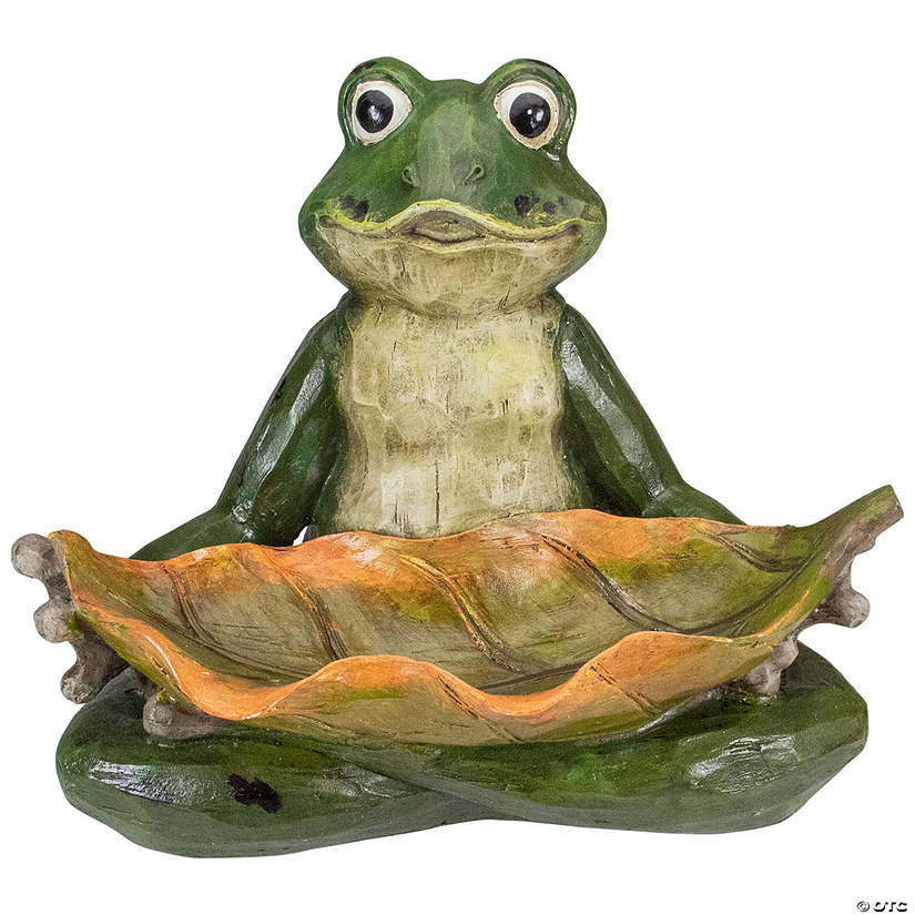 Northlight 14" Green Frog with Leaf Birdfeeder Outdoor Garden Statue Image