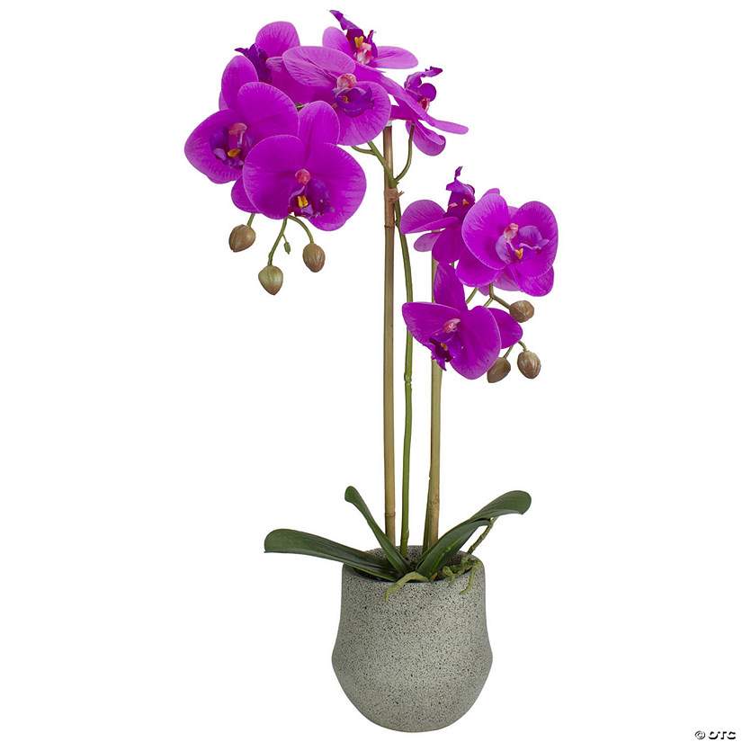 Northlight 14" Purple Artificial Orchid Plant with a Gray Stone Pot Image