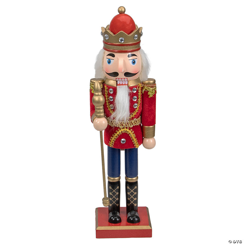 Northlight 14" Red and Gold Traditional Christmas Nutcracker King with Scepter Tabletop Figurine Image