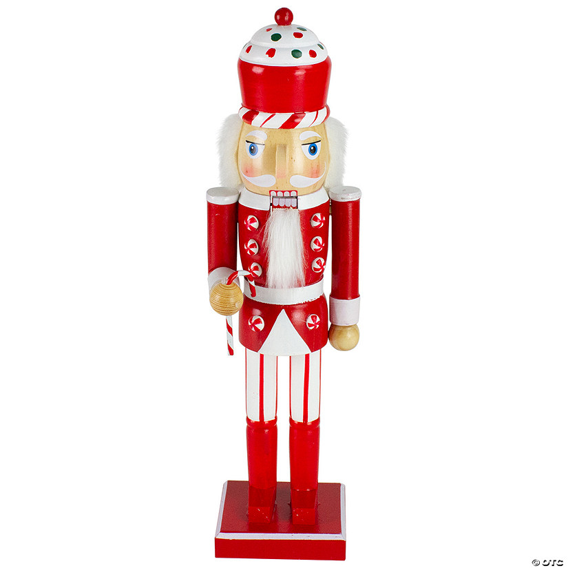 Northlight 14" Red and White Wooden Candy Cane King Christmas Nutcracker Image