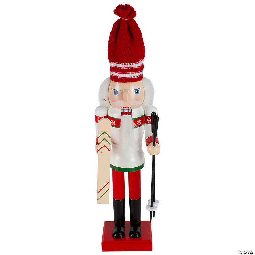 Northlight 14" Red and White Wooden Skiing Christmas Nutcracker Image
