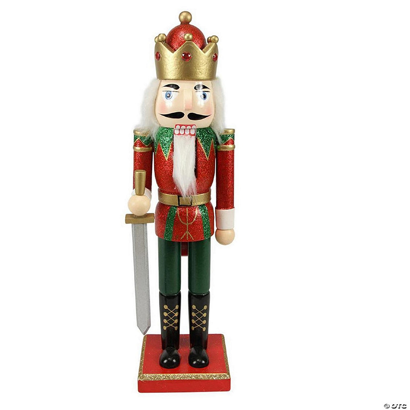 Northlight 14" Red Glittered Nutcracker King with Sword Christmas Tabletop Figurine Image