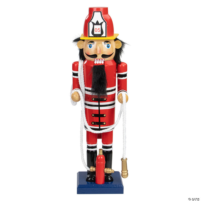 Northlight 14 Red Wooden Fireman with Hose Christmas Nutcracker Image