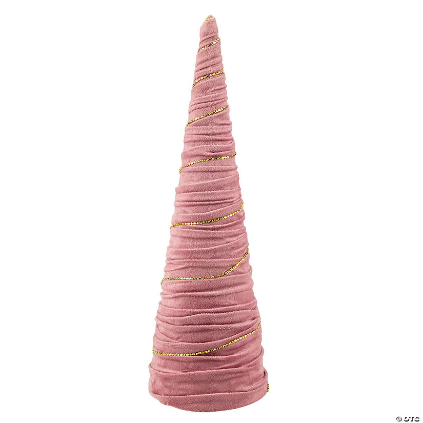 Northlight 15.25" Pink Fabric with Gold Garland Christmas Cone Tree Image