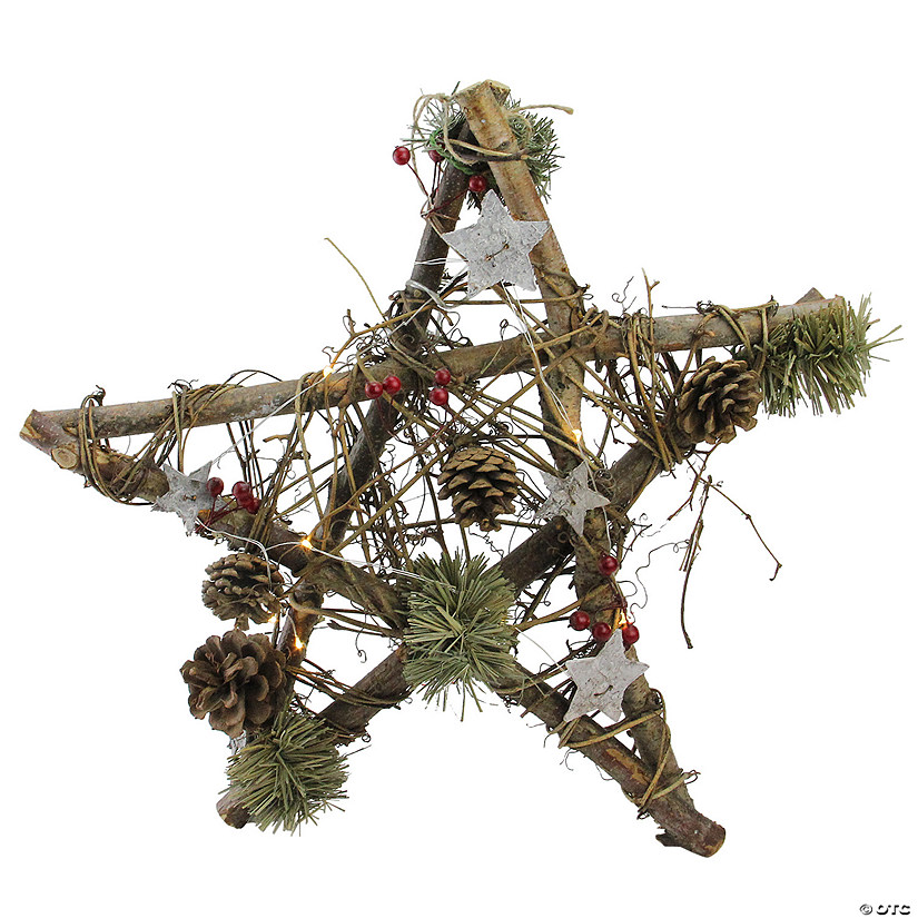 Northlight 15.75" Brown and Green Star with Rustic Twigs Christmas Ornament Image