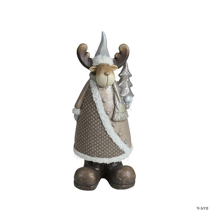 Northlight 15.75" Brown and White Reindeer with Christmas Tree Tabletop Figurine Image