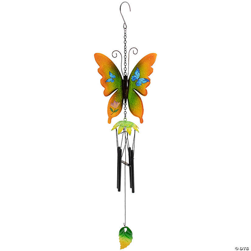 Northlight 15.75" Orange and Green Metal Butterfly Outdoor Garden Windchime Image