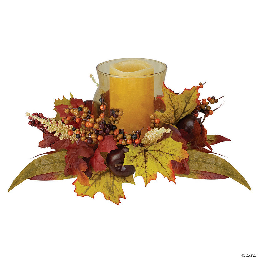 Northlight 15" Fall Apple and Berry Glass Hurricane Pillar Candle Holder Centerpiece Image