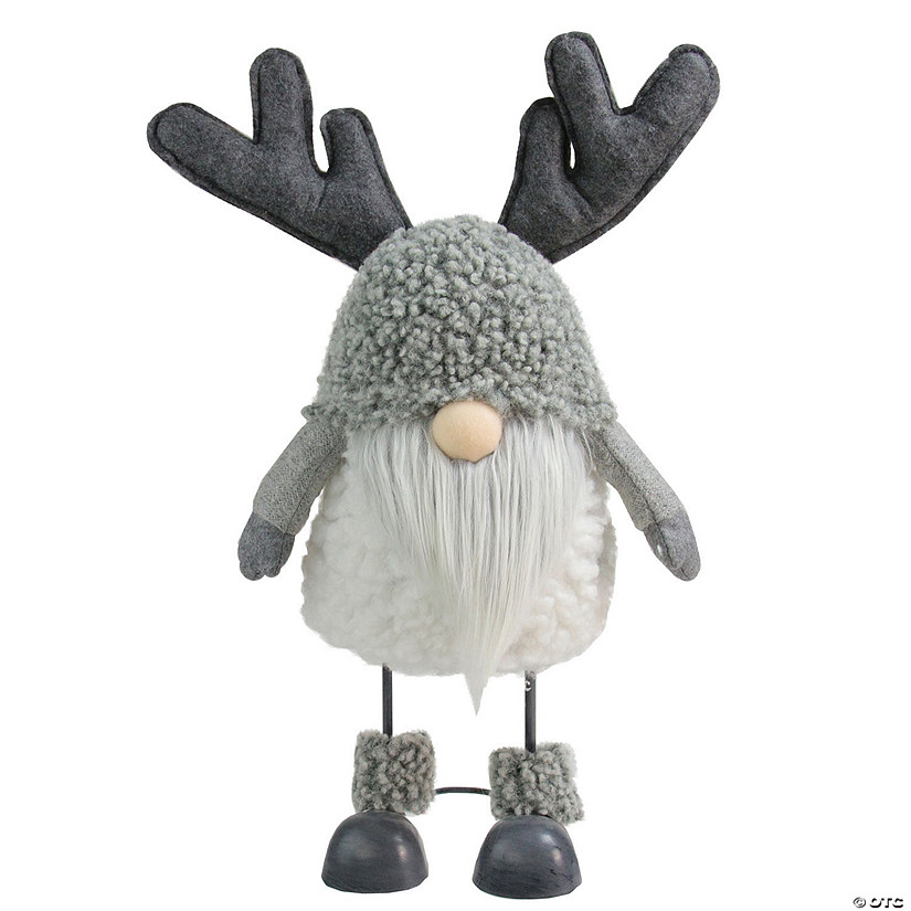 Northlight - 15" Grey Bouncy Gnome with Antlers Tabletop Christmas Decoration Image