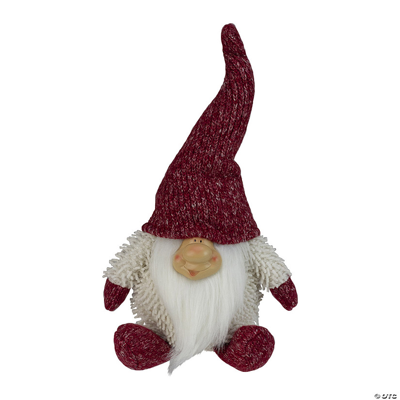 Northlight 15" Ivory and Red Chubby Smiling Gnome Plush Tabletop Christmas Figure Image