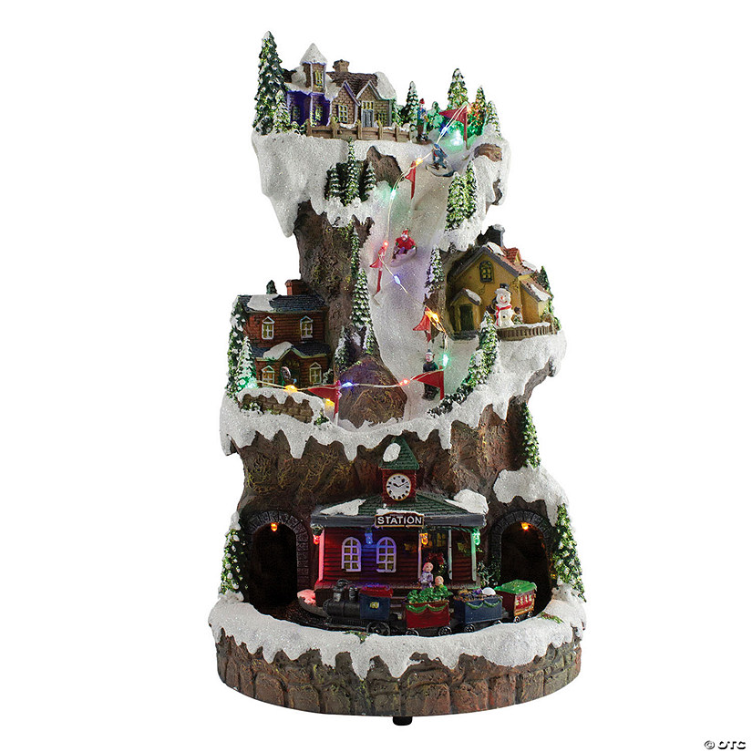 Northlight - 15" LED lighted Christmas Scene With A Turning Train And Music - Pre-Lit Image