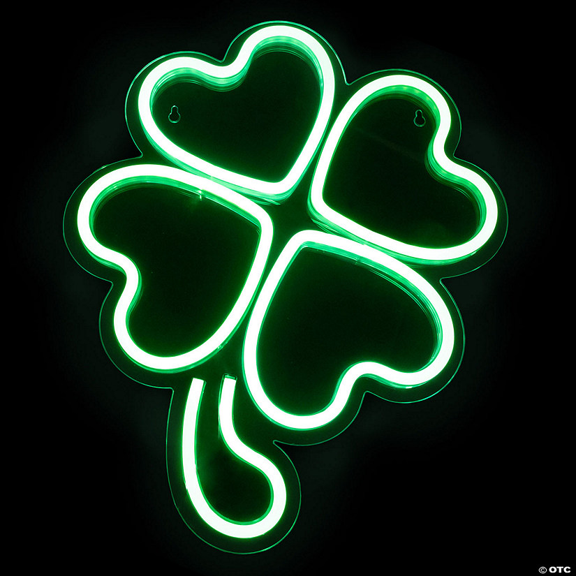 Northlight 15" led lighted neon style green shamrock st. patrick's day window silhouette Image
