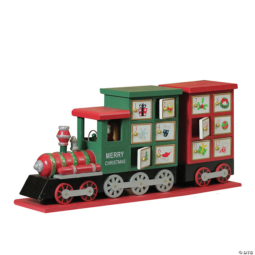 Northlight - 16.5" Red and Green Locomotive Train Advent Calendar Christmas Tabletop Decor Image