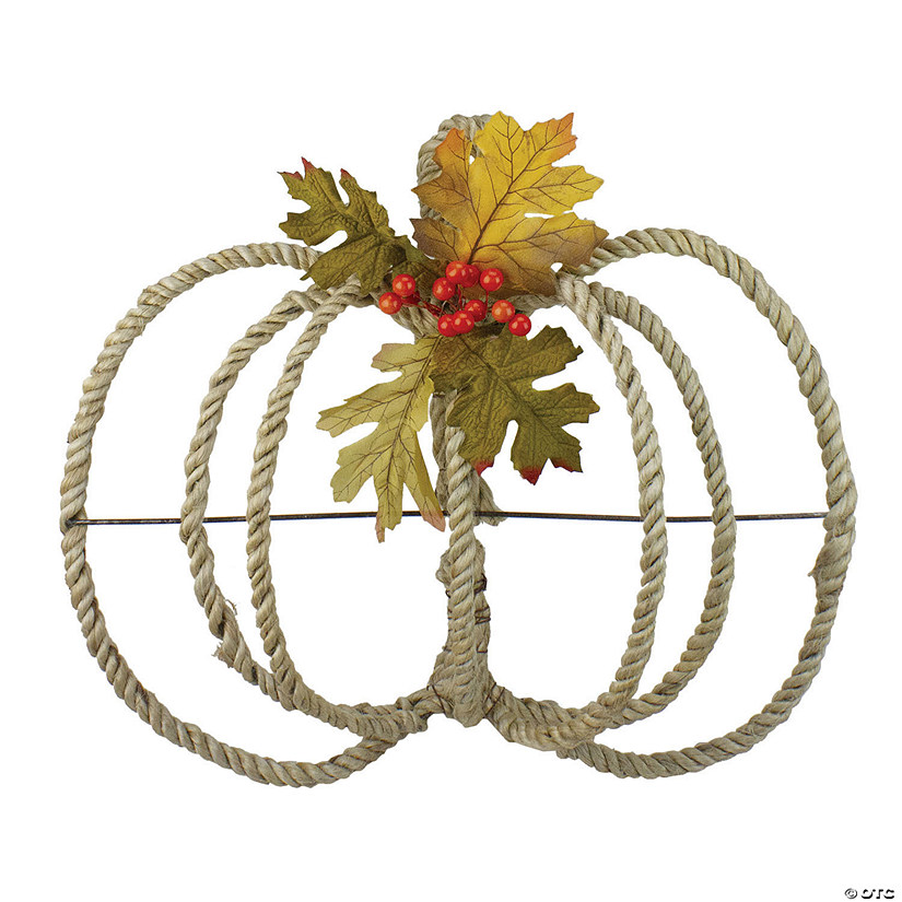 Northlight 16" Autumn Foliage and Rope Pumpkin Thanksgiving Wall Hanging Image
