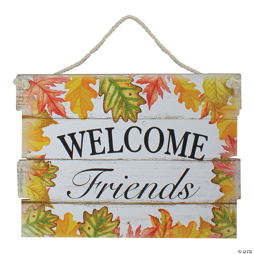 Northlight 16" Autumn Leaves Welcome Friends Wooden Hanging Wall Sign Image