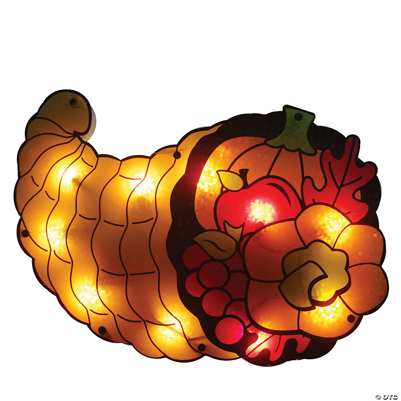 Northlight 16" Gold and Red Lighted Cornucopia Thanksgiving Window Silhouette Decoration Image