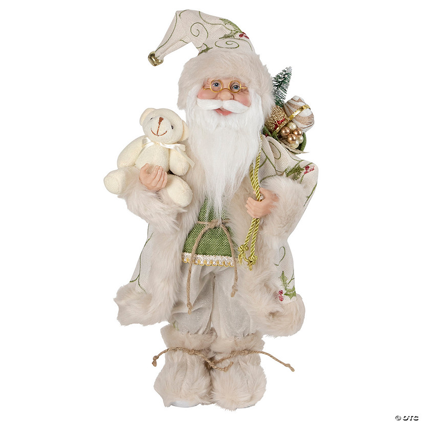Northlight 16" Holly and Berries Santa Claus with Teddy Bear Christmas Figure Image
