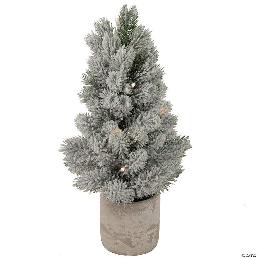 Northlight 16" LED Lighted Mini Frosted Pine Christmas Tree in Cement Base Image