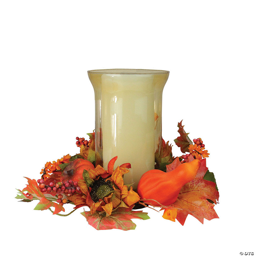 Northlight 16" Orange and Red Sunflower with Pumpkin Fall Pillar Candle Holder Image