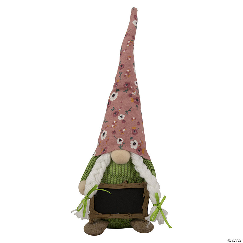 Northlight 16" pink floral springtime gnome with message board Image