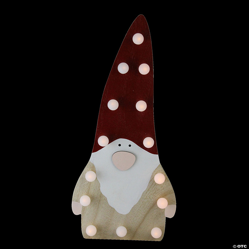 Northlight 16" Red and Beige Battery Operated LED Lighted Wooden Santa Gnome Figurine Image