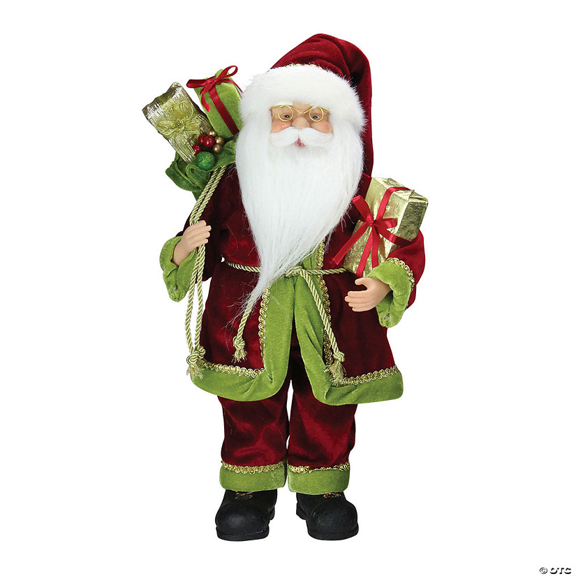 Northlight - 16" Red and Green Grand Imperial Santa Claus with Gift Bag Christmas Tabletop Figurine Image