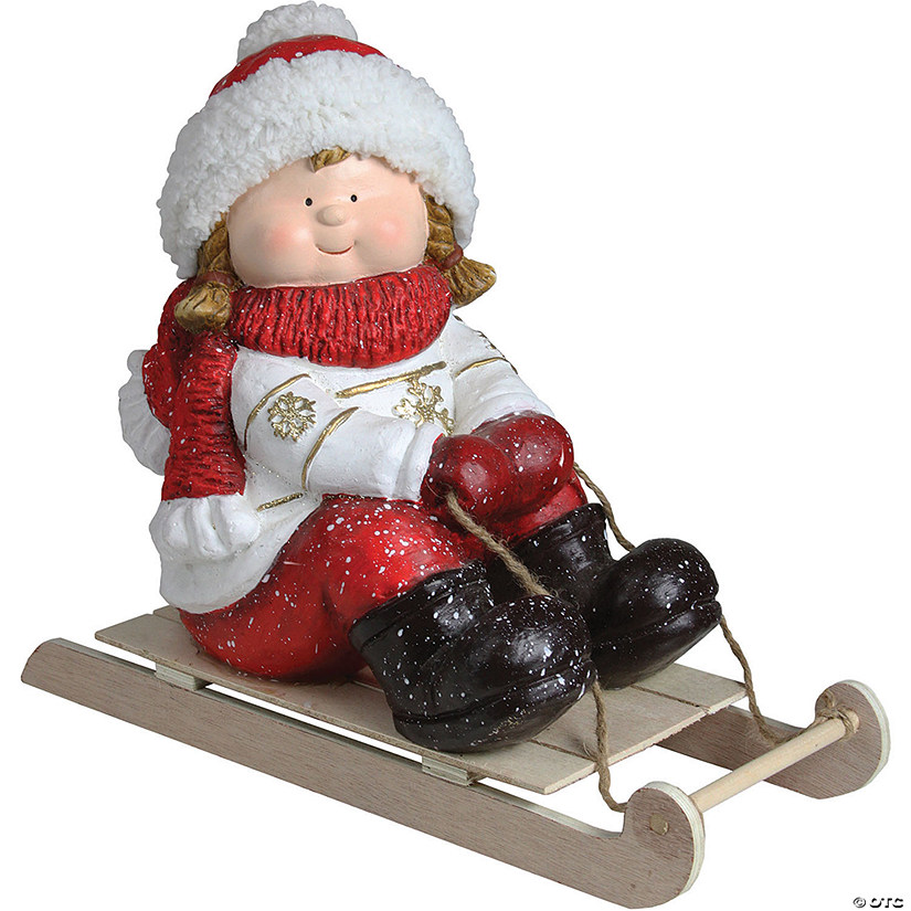 Northlight - 16" Red and White Girl on a Sled Christmas Tabletop Figure Image
