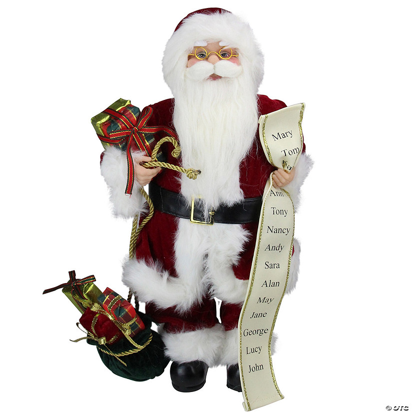 Northlight 16" Red Traditional Standing Santa Claus Christmas Figure with Naughty or Nice List Image