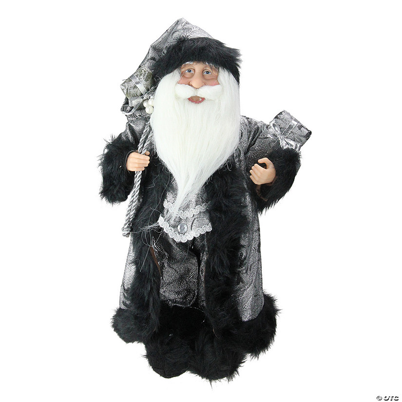 Northlight 16" Silver and Black Standing Santa Claus Christmas Figurine with Gifts Image