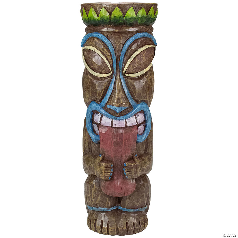 Northlight 16" Solar Lighted Polynesian Outdoor Garden Tongue Out Tiki Statue Image
