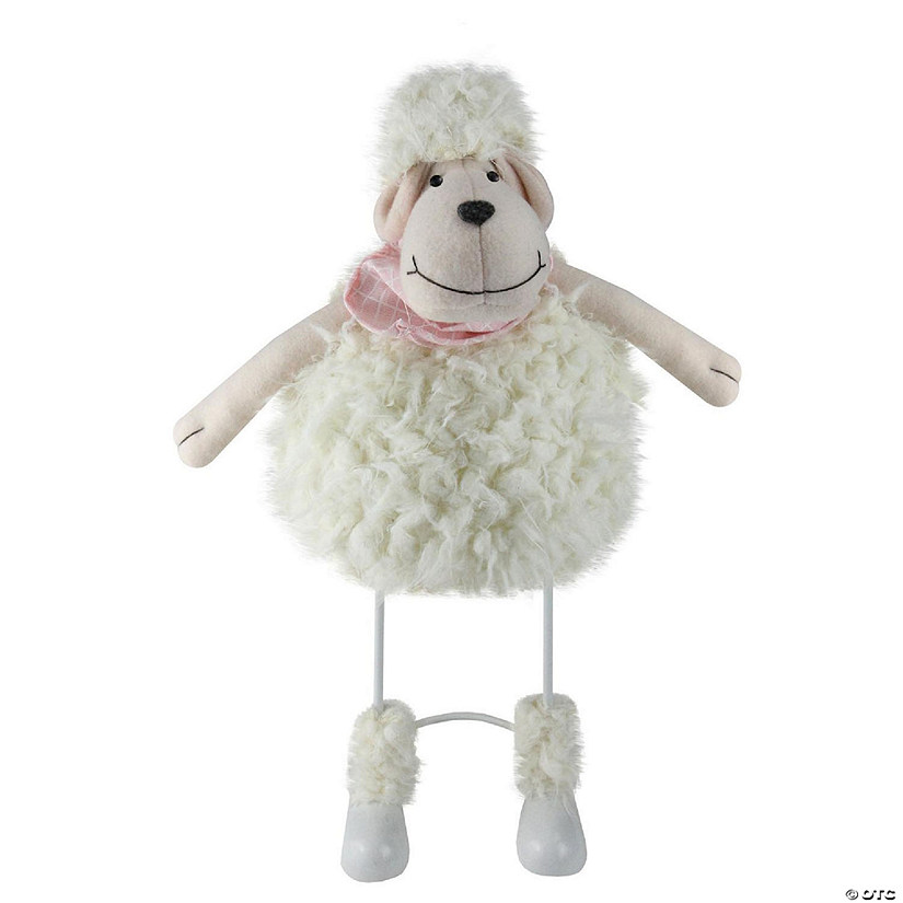 Northlight 16" white shaking sheep with pink bandanna easter spring tabletop decor Image