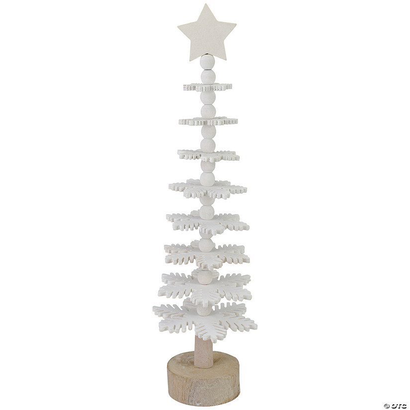 Northlight 16" White Wooden Snowflake Cutout Christmas Tree With a Star Table Top Decor Image